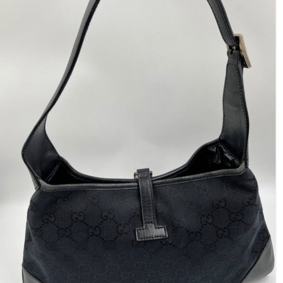 GUCCI Jackie GG Canvas Web Stripe Shoulder Bag Black Leather Vintage Authentic - Picture 12 of 13
